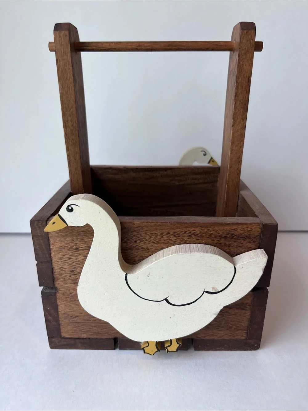 Vintage Mini Goose Wood Crate Basket 80’s Country Cottagecore